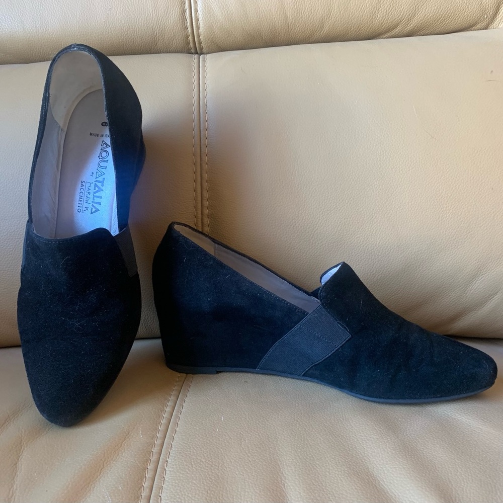 Aquatalia by Marvin K. Suede Wedge Shoes Black Size 6